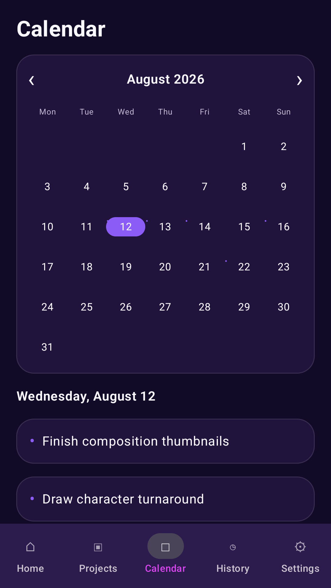 Sketch Reminder calendar